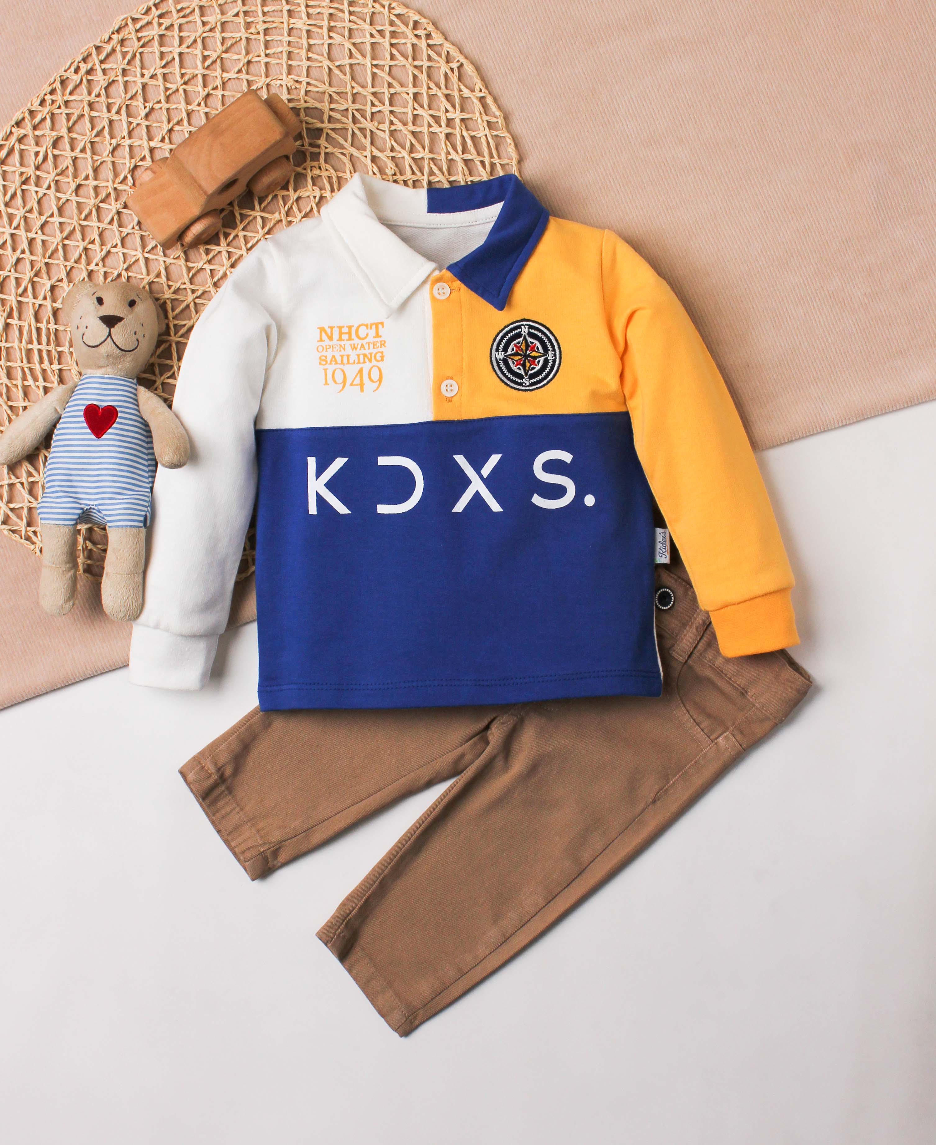 Erkek Bebek Polo Yaka Renk Bloklu 2'li Takım 9-24 Ay